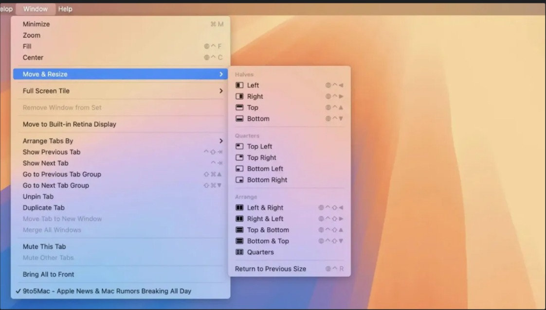 چینش خودکار پنجره‌ ها در مک