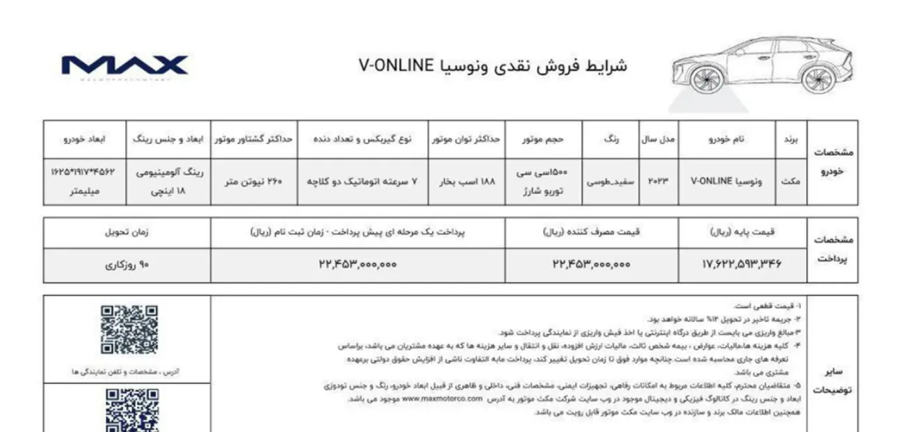 شرایط فروش ونوسیا