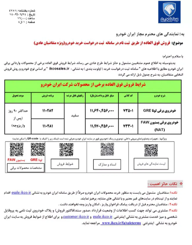 شرایط فروش ایران خودرو