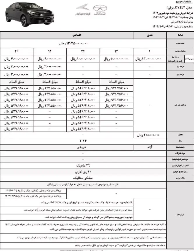 شرایط فروش KMC EJ7