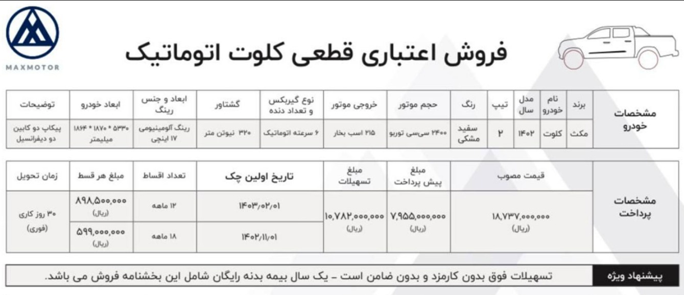 شرایط فروش کلوت