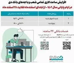 افزایش ساعت کاری شعب بانک دی در اسفند ماه