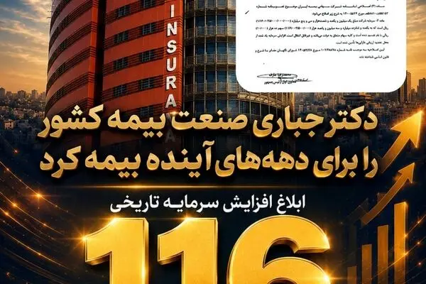 ابلاغ افزایش سرمایه تاریخی ۱۱۶ هزار میلیارد تومانی بیمه ایران؛ تثبیت ۷۰ درصد سرمایه صنعت بیمه کشور در بزرگ‌ترین شرکت بیمه‌ ایران و خاورمیانه
