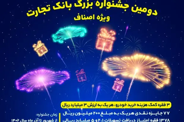 جشنواره بزرگ بانک تجارت ویژه اصناف از ۱۰ شهریور تا پایان آذرماه برگزار می‌شود