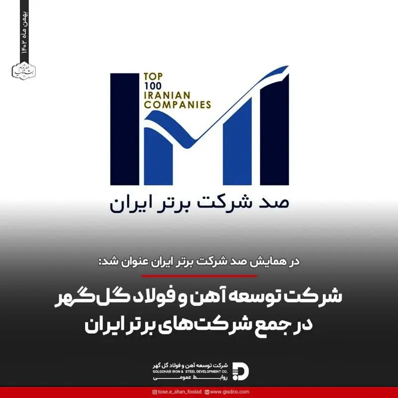   شرکت توسعه آهن و فولاد گل‌گهر در جمع شرکت‌های برتر ایران
