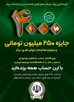 افزایش جوایز جشنواره بزرگ قرعه‌کشی حساب‌های قرض‌الحسنه پس‌انداز بانک سپه

