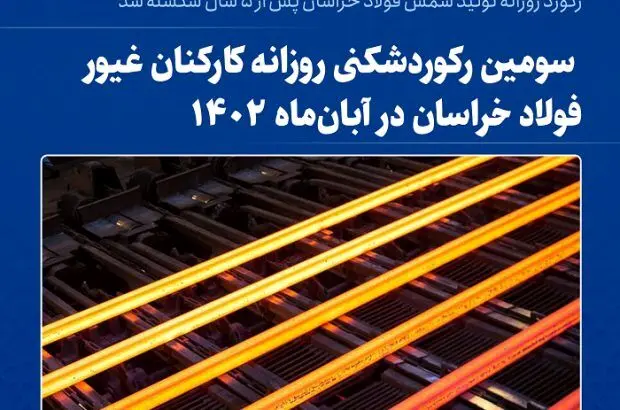 سومین رکوردشکنی روزانه کارکنان غیور فولاد خراسان در آبان‌ماه ۱۴۰۲