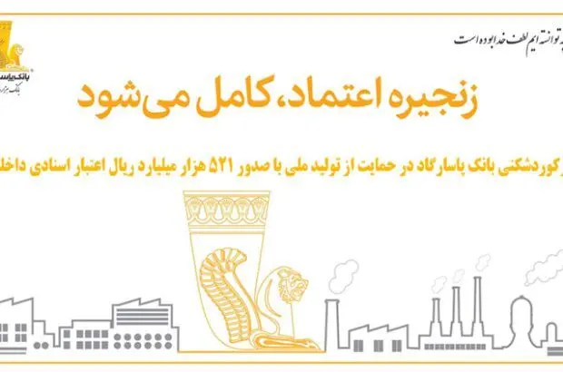 رکوردشکنی بانک پاسارگاد در حمایت از تولید ملی با صدور ۵۲۱ هزار میلیارد ریال اعتبار اسنادی داخلی

