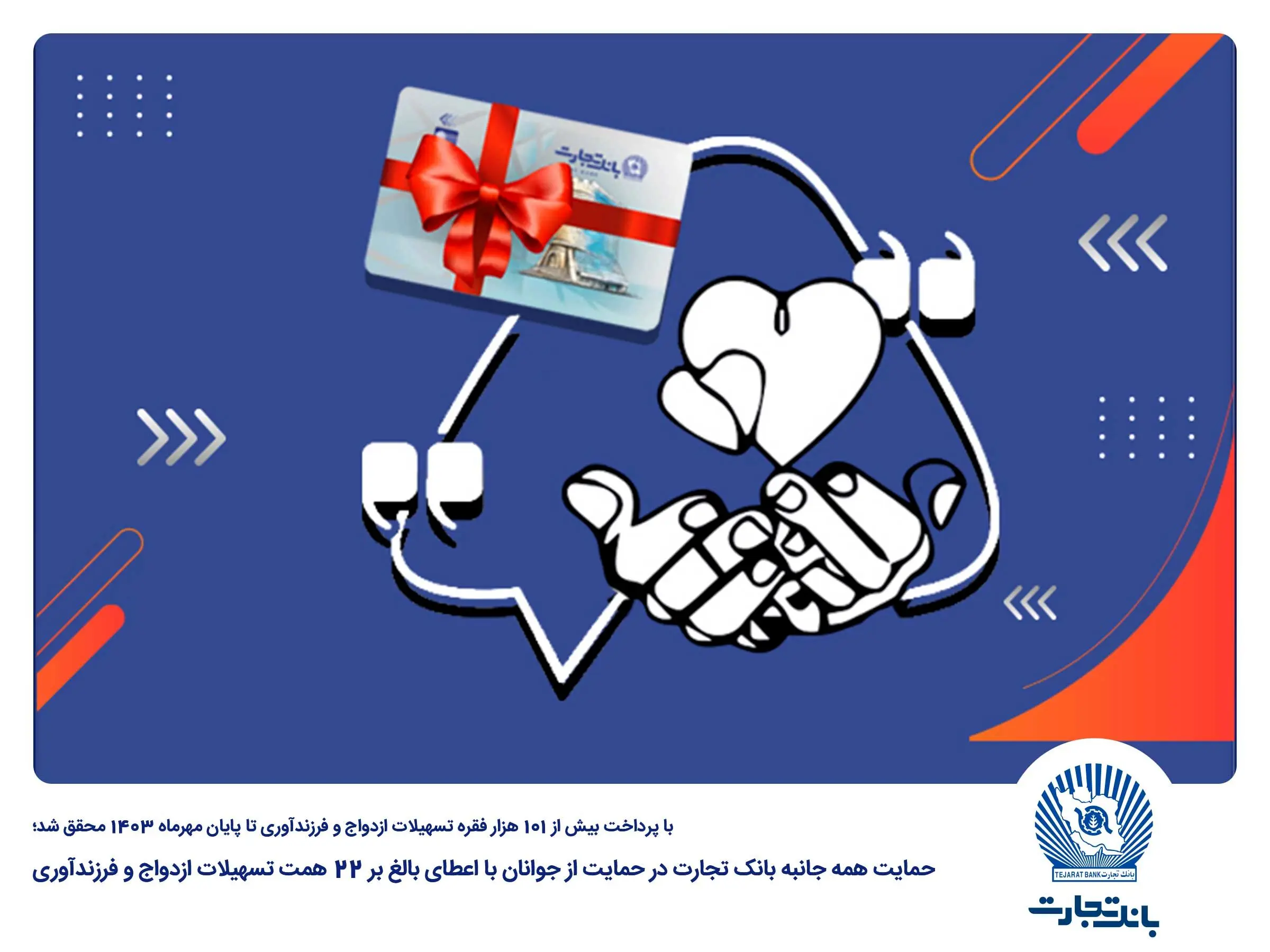 حمایت همه جانبه بانک تجارت در حمایت از جوانان با اعطای بالغ بر ۲۲ همت تسهیلات ازدواج و فرزندآوری
