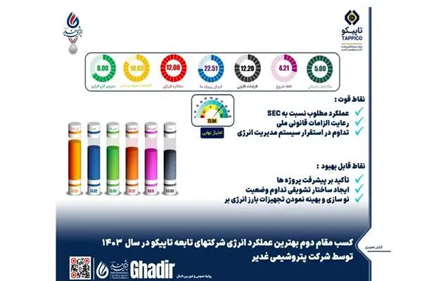 کسب مقام دوم بهترین عملکرد انرژی در بین شرکتهای تابعه تاپیکو در سال ۱۴۰۳
