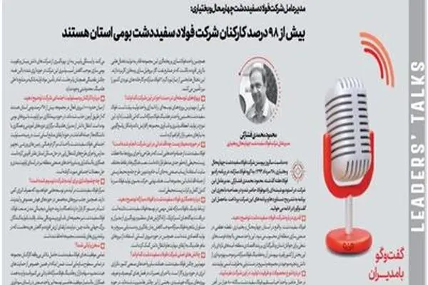 بیش از ۹۸ درصد کارکنان شرکت فولاد سفیددشت بومی استان هستند
