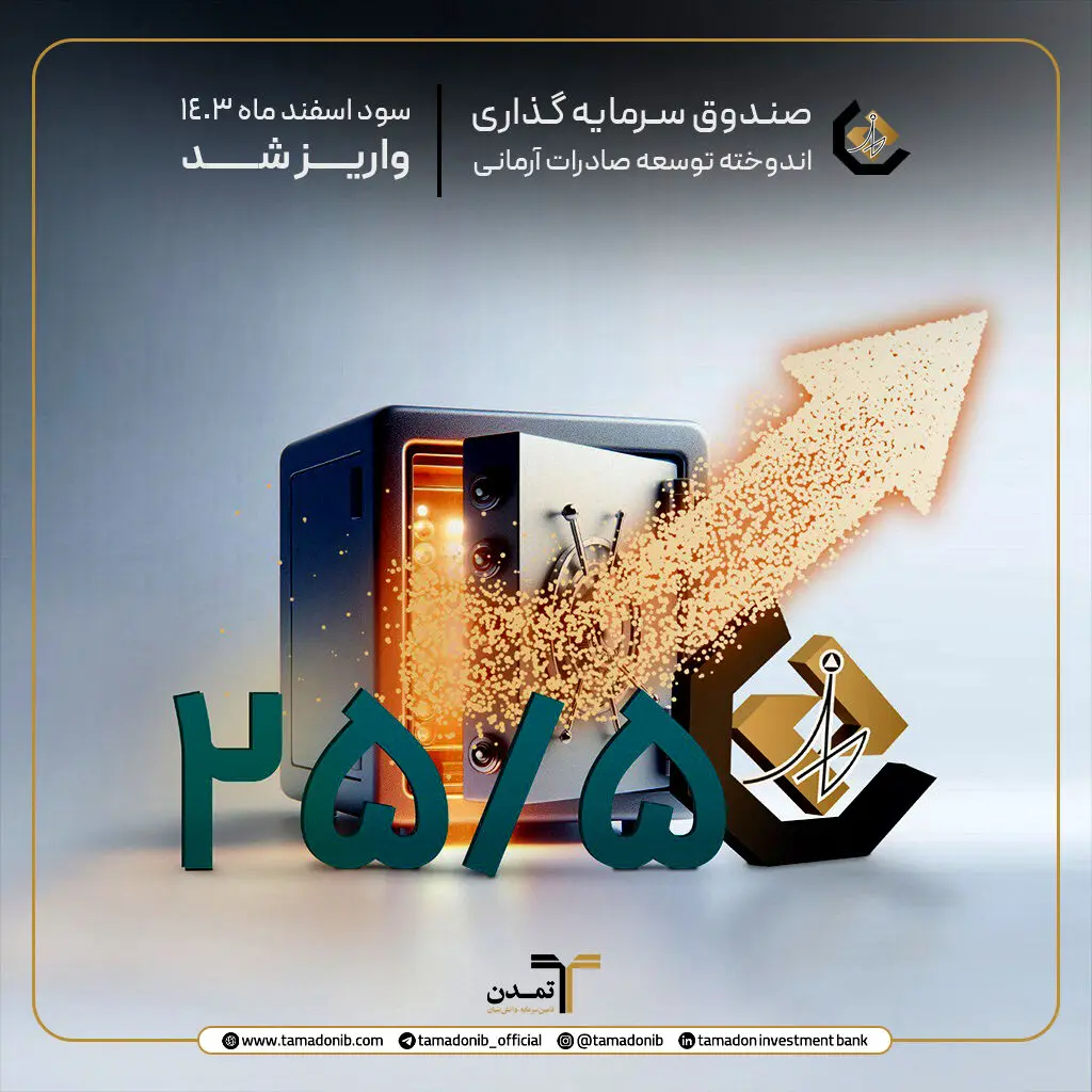  واریز سود دوره اسفند ماه ۱۴۰۳ صندوق اندوخته توسعه صادرات آرمانی
