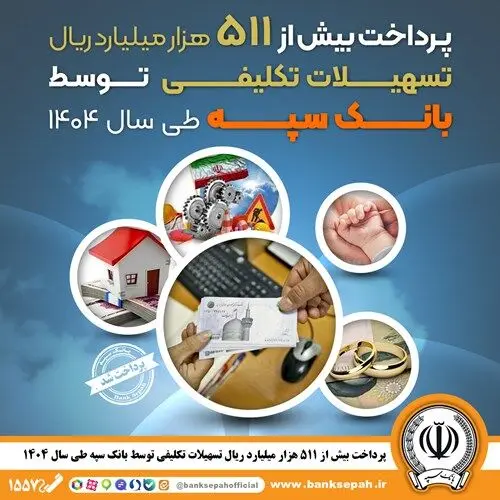 پرداخت بیش از ۵۱۱ هزار میلیارد ریال تسهیلات تکلیفی توسط بانک سپه طی سال ۱۴۰۴
