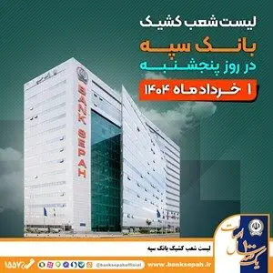 لیست شعب کشیک بانک سپه در روز پنجشنبه اول خردادماه
