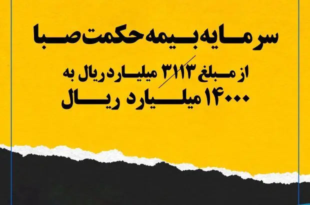 سرمایه بیمه حکمت صبا ، از مبلغ ۳۱۱۳ میلیارد ریال به ۱۴۰۰۰ میلیارد ریال
