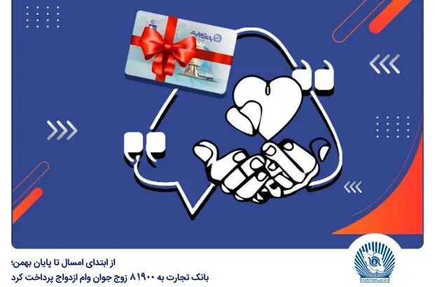 بانک تجارت به ۸۱۹۰۰ زوج جوان وام ازدواج پرداخت کرد
