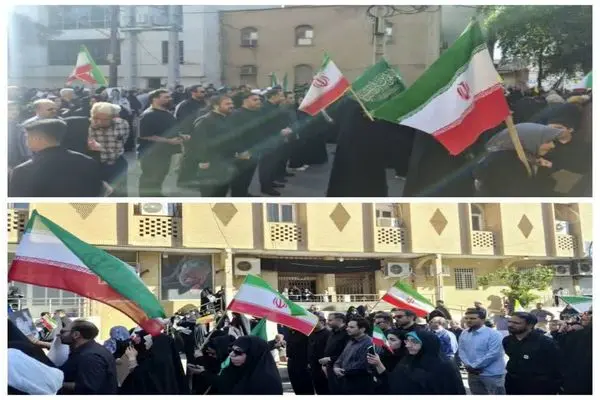 حضور کارکنان شرکت فولاد اکسین خوزستان در اجتماع مردم اهواز و بیعت با رهبر انقلاب
