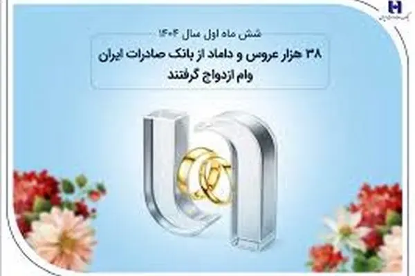 ۳۸ هزار عروس و داماد از بانک صادرات ایران وام ازدواج گرفتند
