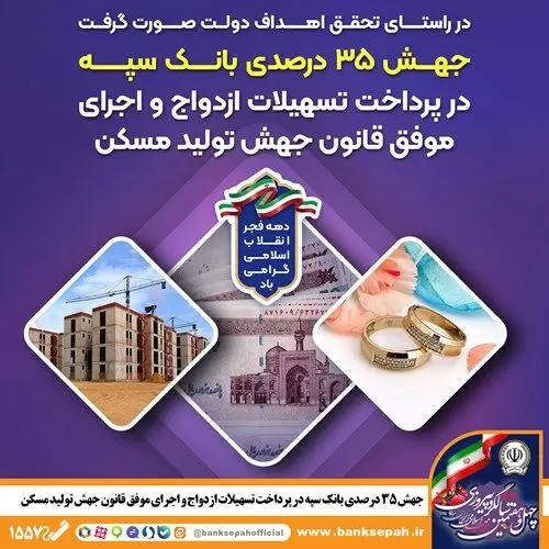 جهش ۳۵ درصدی بانک سپه در پرداخت تسهیلات ازدواج و اجرای موفق قانون جهش تولید مسکن
