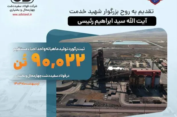 آهن اسفنجی سفیددشت، رکورد جدید تولید در اردیبهشت ثبت کرد
