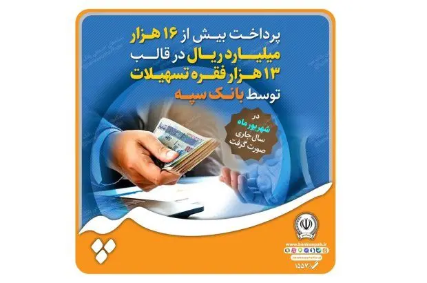 پرداخت بیش از ۱۶ هزار میلیارد ریال در قالب ۱۳ هزار فقره تسهیلات توسط بانک سپه
