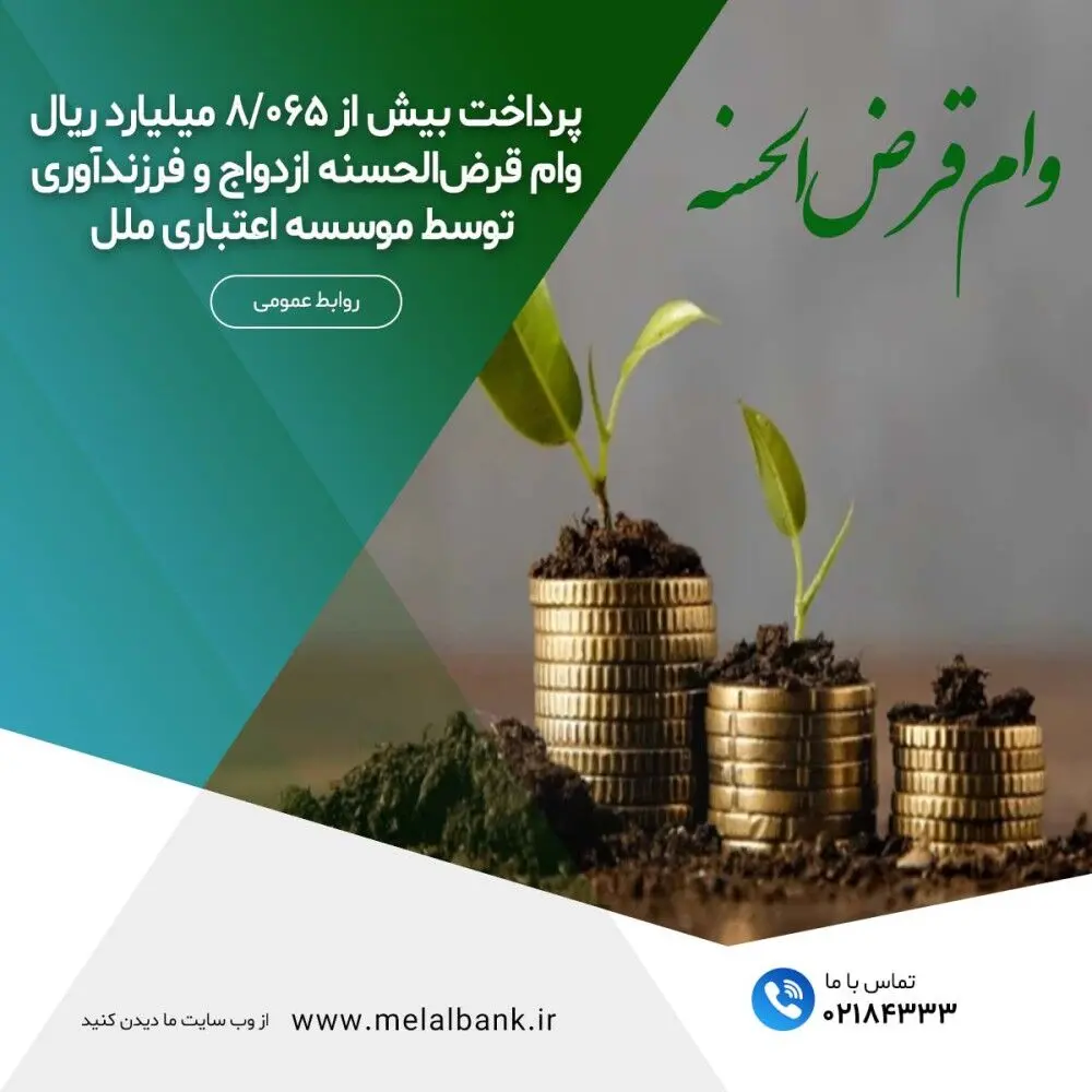 پرداخت بیش از ۸/۰۶۵ میلیارد ریال وام قرض‌الحسنه ازدواج و فرزندآوری توسط موسسه اعتباری ملل
