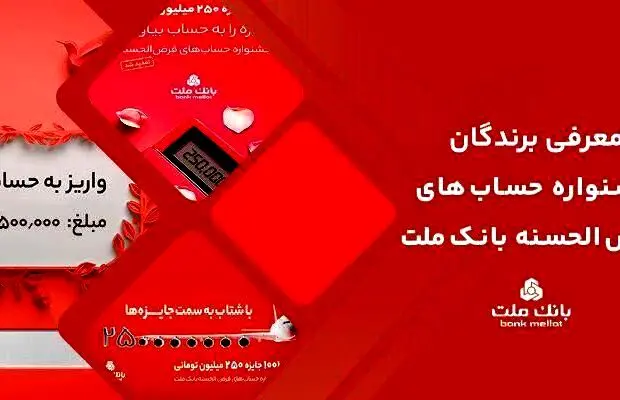 اعلام اسامی برندگان جایزه نقدی ۲۵۰ هزار تومانی جشنواره حساب های قرض الحسنه بانک ملت
