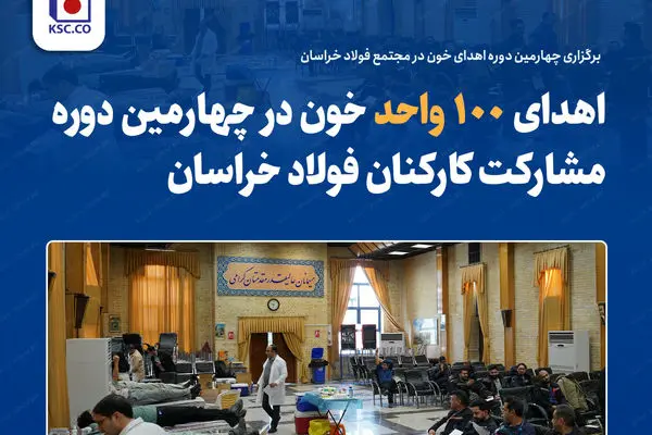 اهدای ۱۰۰ واحد خون در چهارمین دوره مشارکت کارکنان فولاد خراسان
