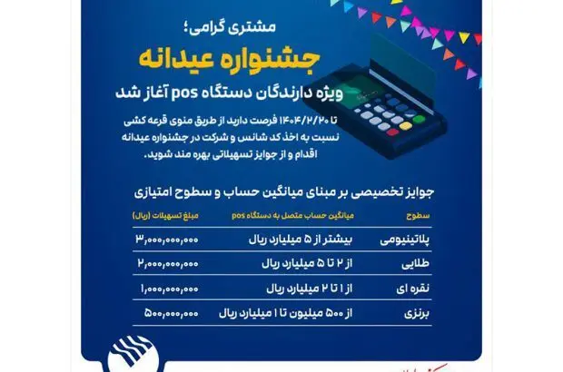 جشنواره عیدانه باشگاه مشتریان پست بانک ایران ویژه دارندگان دستگاه پوز با جوایز ویژه آغاز شد
